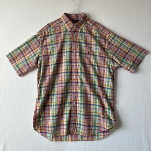 Vintage Ralph Lauren plaid short sleeve purple house button up shirt men's Lg